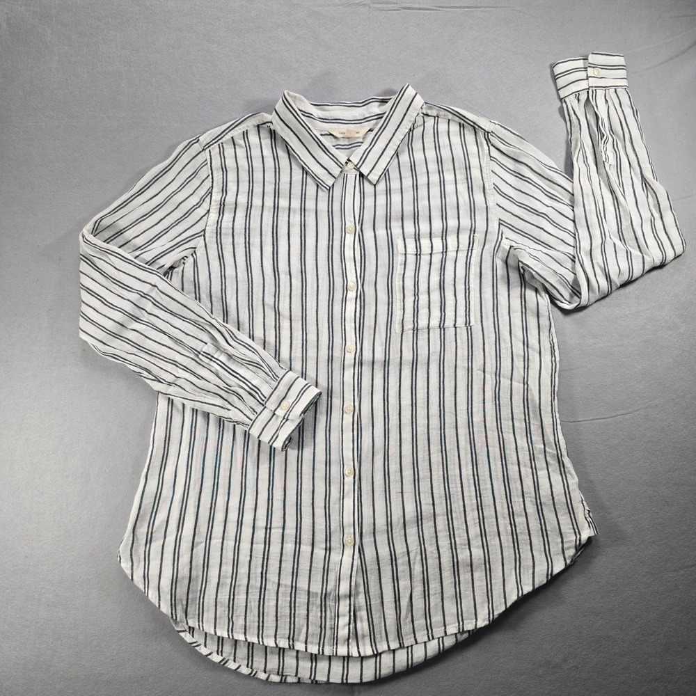 Lucky Brand Womens Striped Button Down Shirt White Black Long Sleeve Size L
